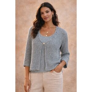 Sigrid Olsen Blue Open Knit Cardigan & Tank Set Size S